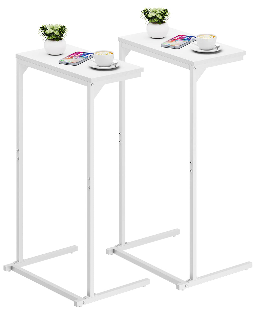 TUTOTAK C Shaped Side Table, Set of 2, Small End Table, 28.7 inch Tall Couch Sofa Table, Living Room, Bed Room, White V1TB01BW0712EU
