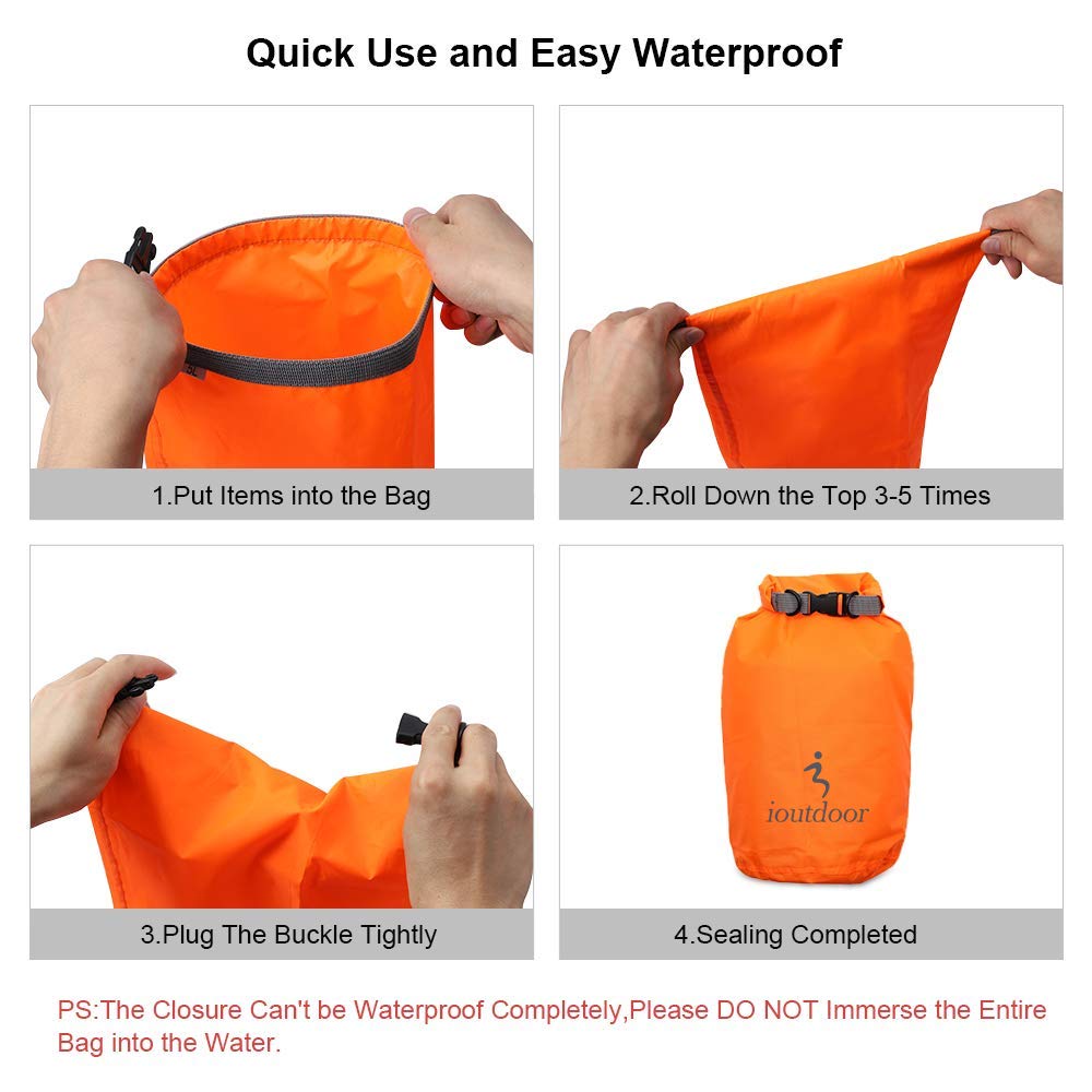 ioutdoor Waterproof Dry Bag Set | 6-Piece Lightweight Sacks 2L-70L