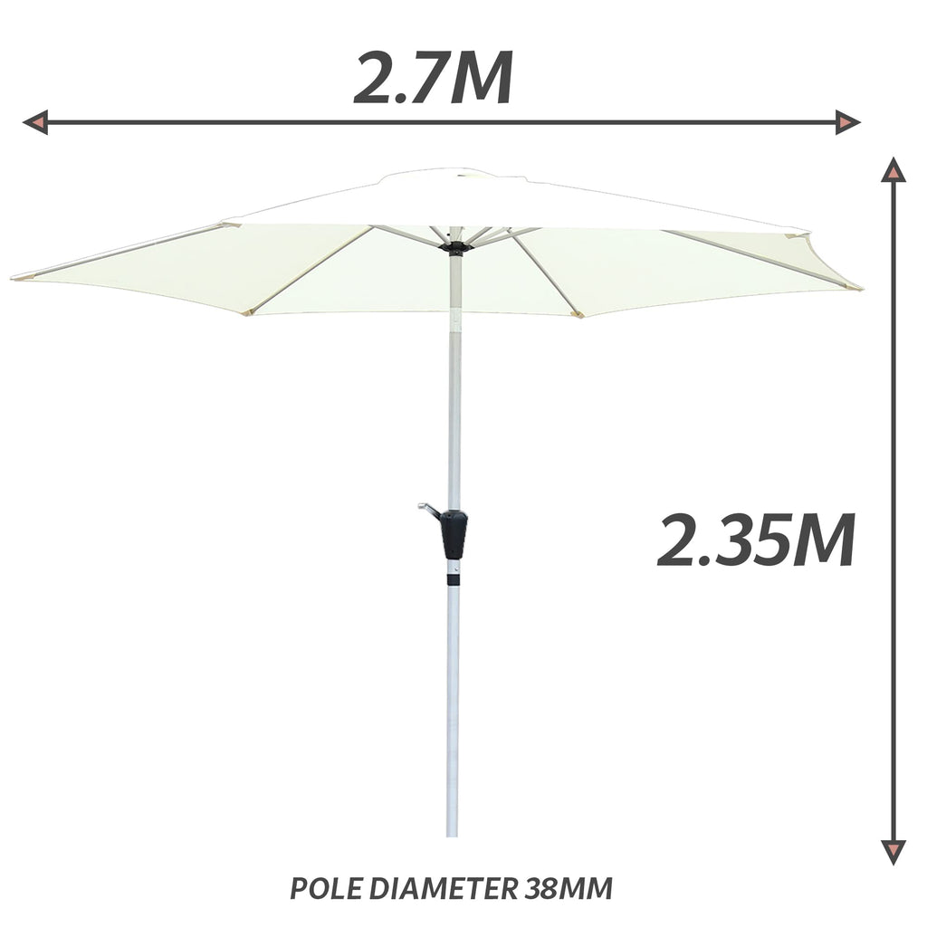 GlamHaus 2.7m Garden Parasol – Tilting Outdoor Patio Umbrella with Cover