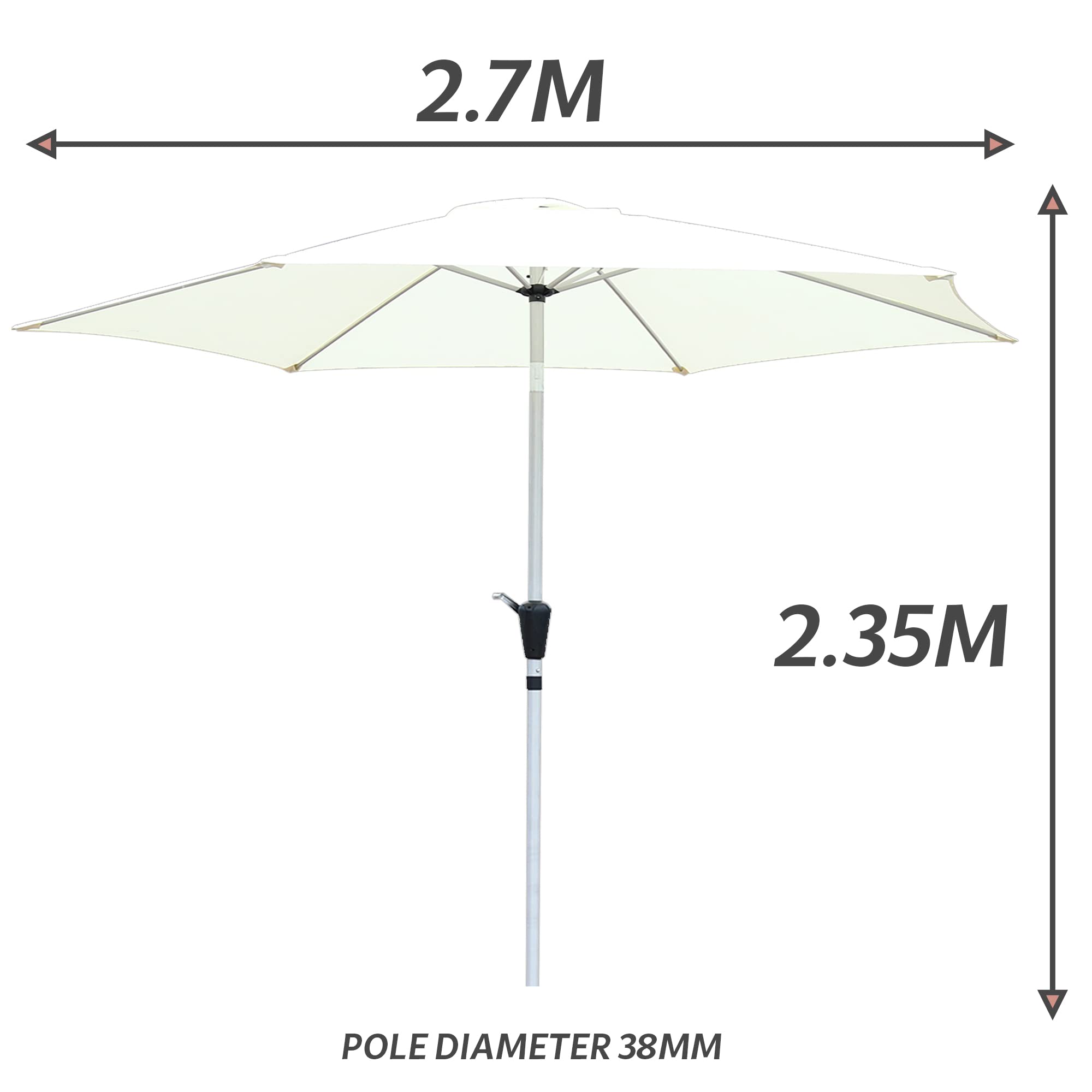 GlamHaus 2.7m Garden Parasol – Tilting Outdoor Patio Umbrella with Cover