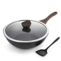 Kordisen 30cm Non-Stick Induction Wok Pan with Lid | Granite Stir-Fry Pan