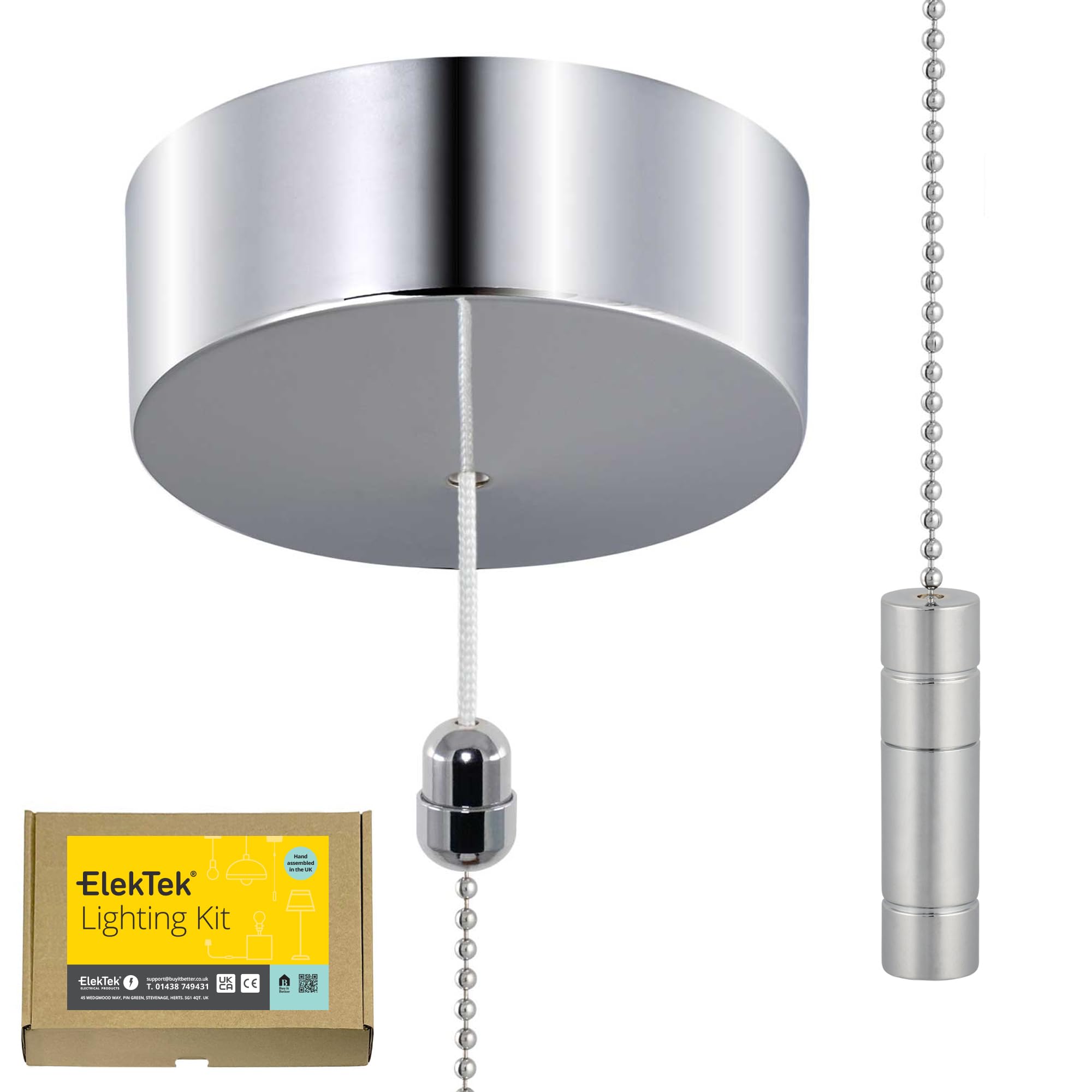 ElekTek Chrome Bathroom Light Pull Switch Kit with Cylinder Fob