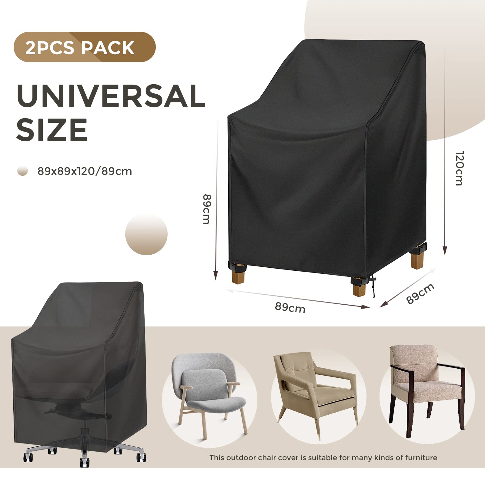 Widesmile Waterproof Patio Stacking Chair Cover - 420D Oxford - 2 Pack