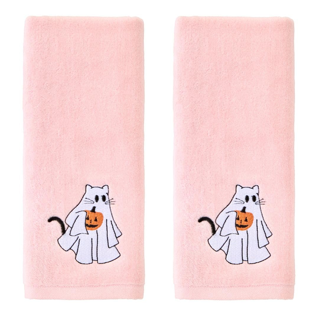 SKL Home Halloween Ghost Cat Hand Towels – 2pc Cotton Velour Set