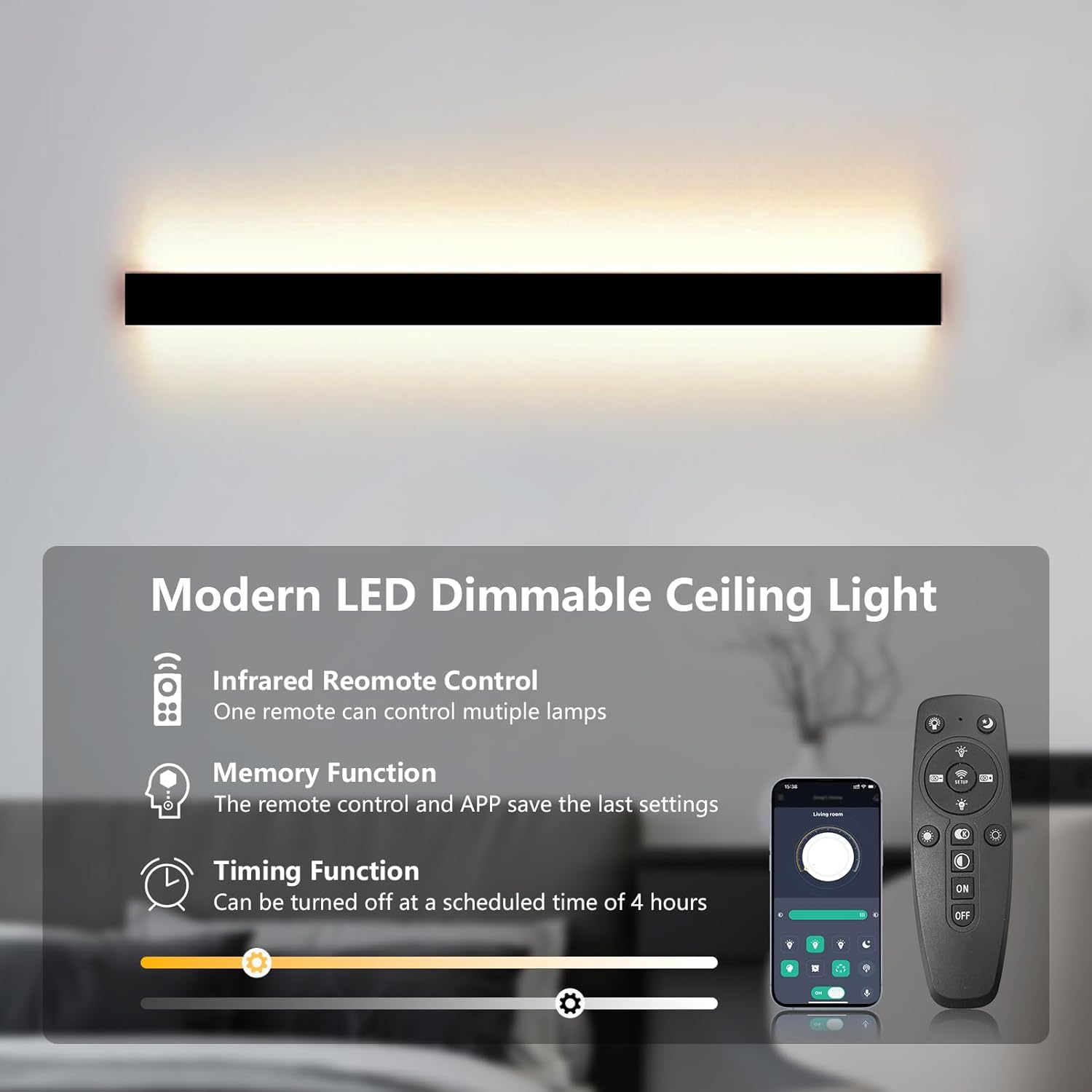 SUCIKORIO LED Wall Light – 100cm Dimmable Smart Strip Sconce | Black