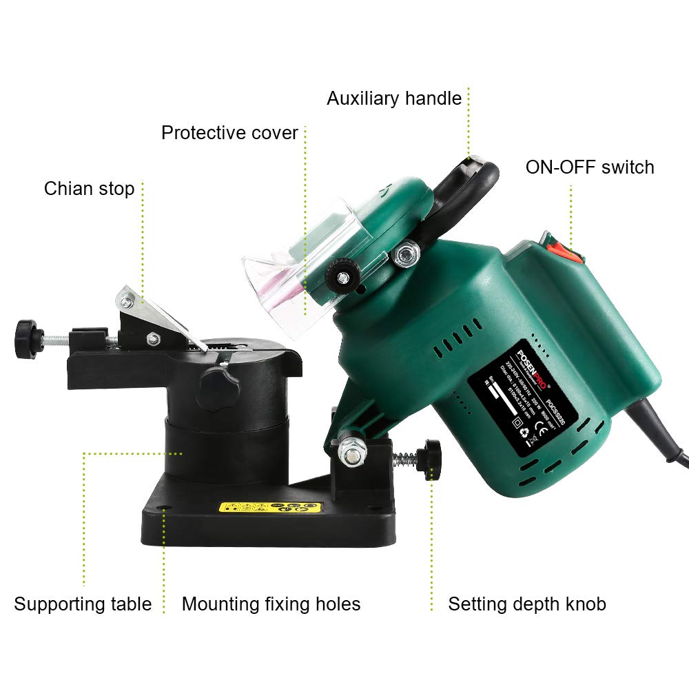 POSENPRO 220W Electric Chainsaw Sharpener | 100mm Grinding Wheel & 35° Angle