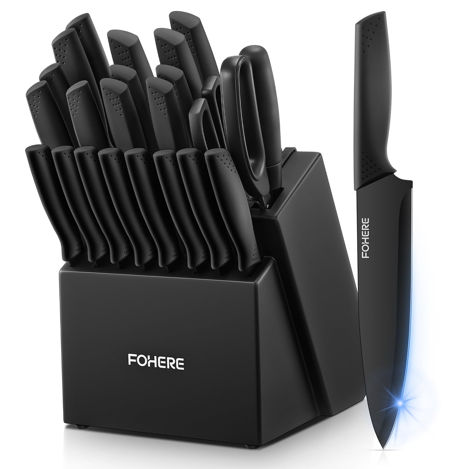FOHERE 23-Piece Kitchen Knife Set | High Carbon Stainless Steel Block