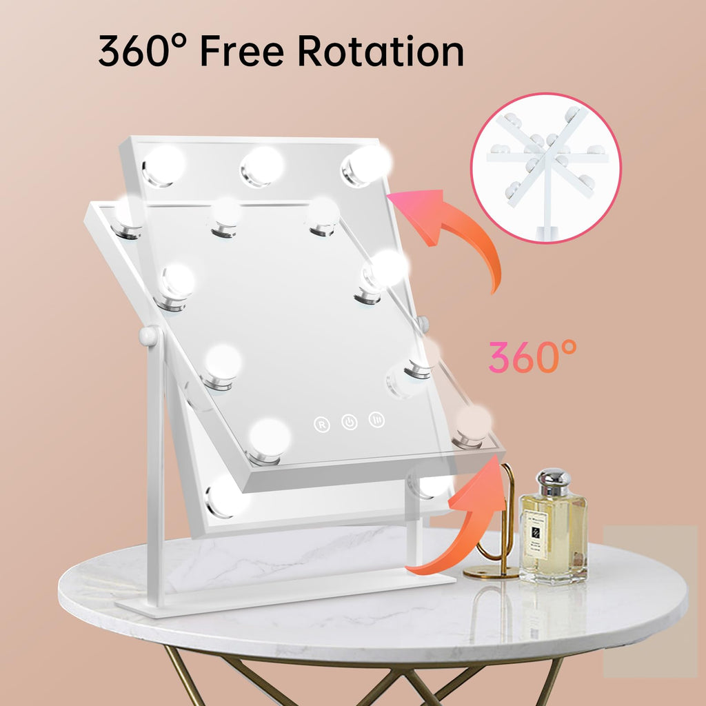 FUNTOUCH Hollywood Vanity Mirror with 9 LED Bulbs | 3 Color Modes, White