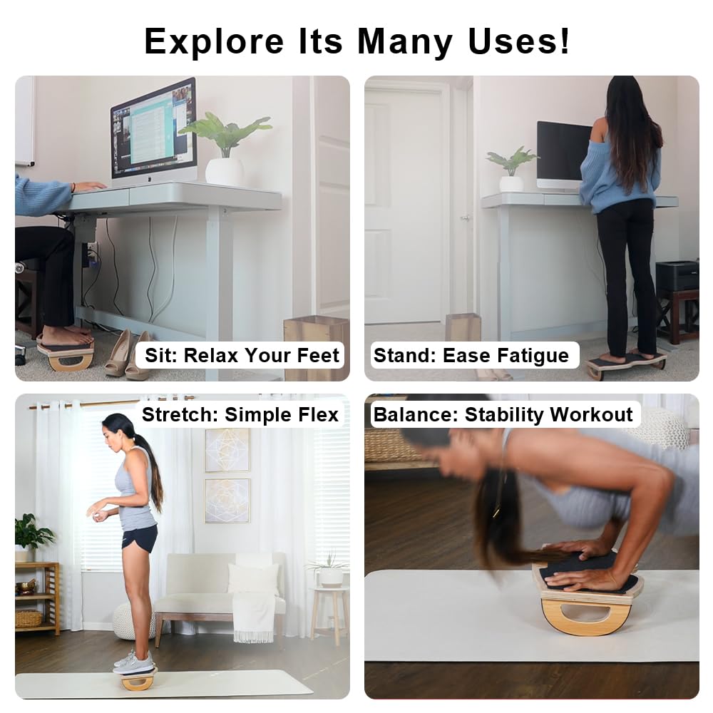 StrongTek Wooden Under Desk Foot Rest Rocker – Ergonomic Non-Slip Stool