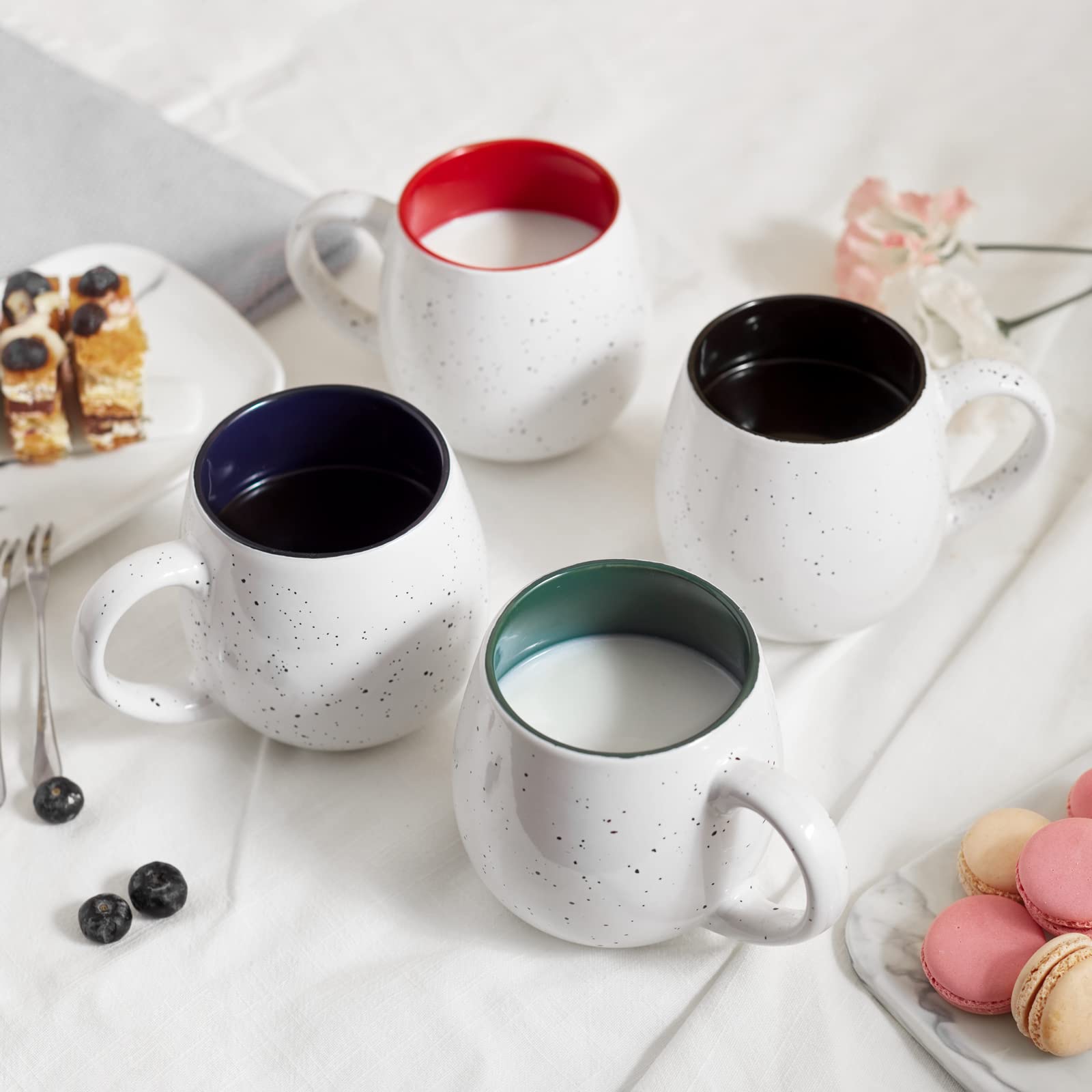 LIFVER 21 Oz Large Ceramic Coffee Mugs – Set of 4 Speckled Porcelain Cups