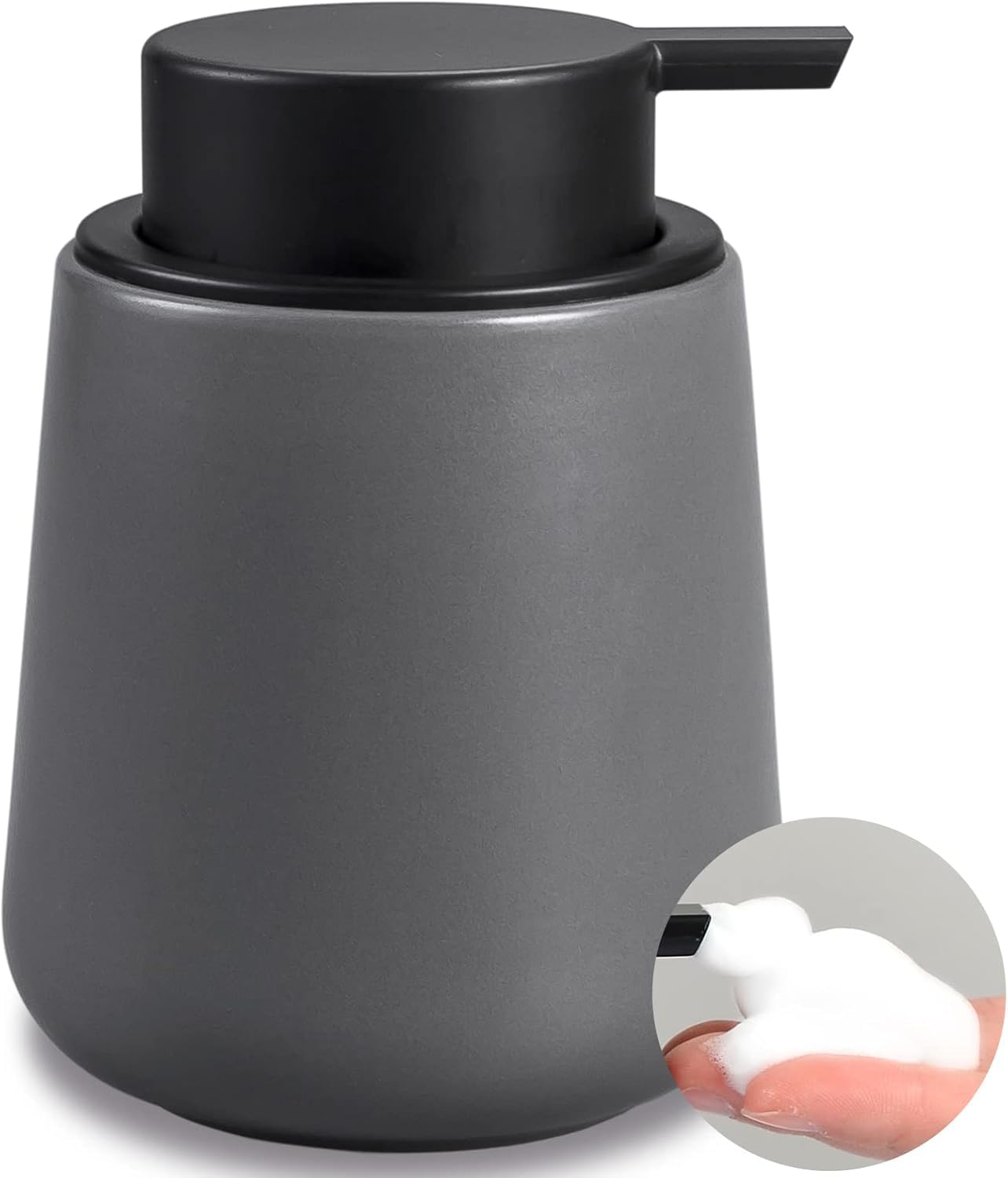 BosilunLife Grey Ceramic Foam Soap Dispenser - 360ml Modern Hand Pump