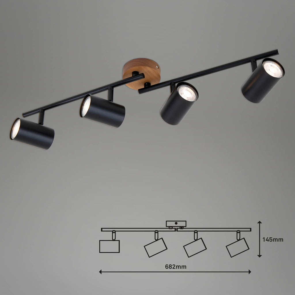 Briloner Retro Ceiling Spotlight – 4-Light Vintage Wood & Metal Lamp