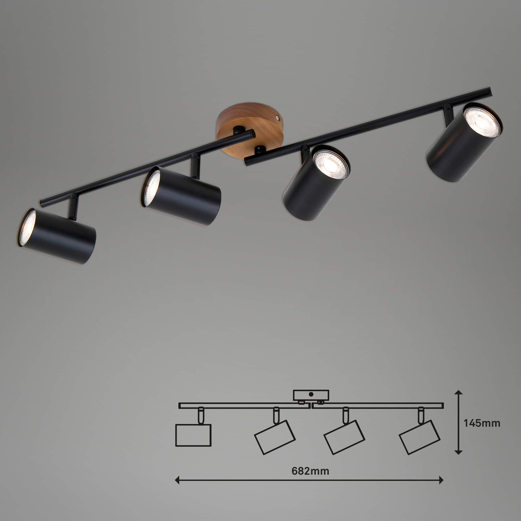 Briloner Retro Ceiling Spotlight – 4-Light Vintage Wood & Metal Lamp