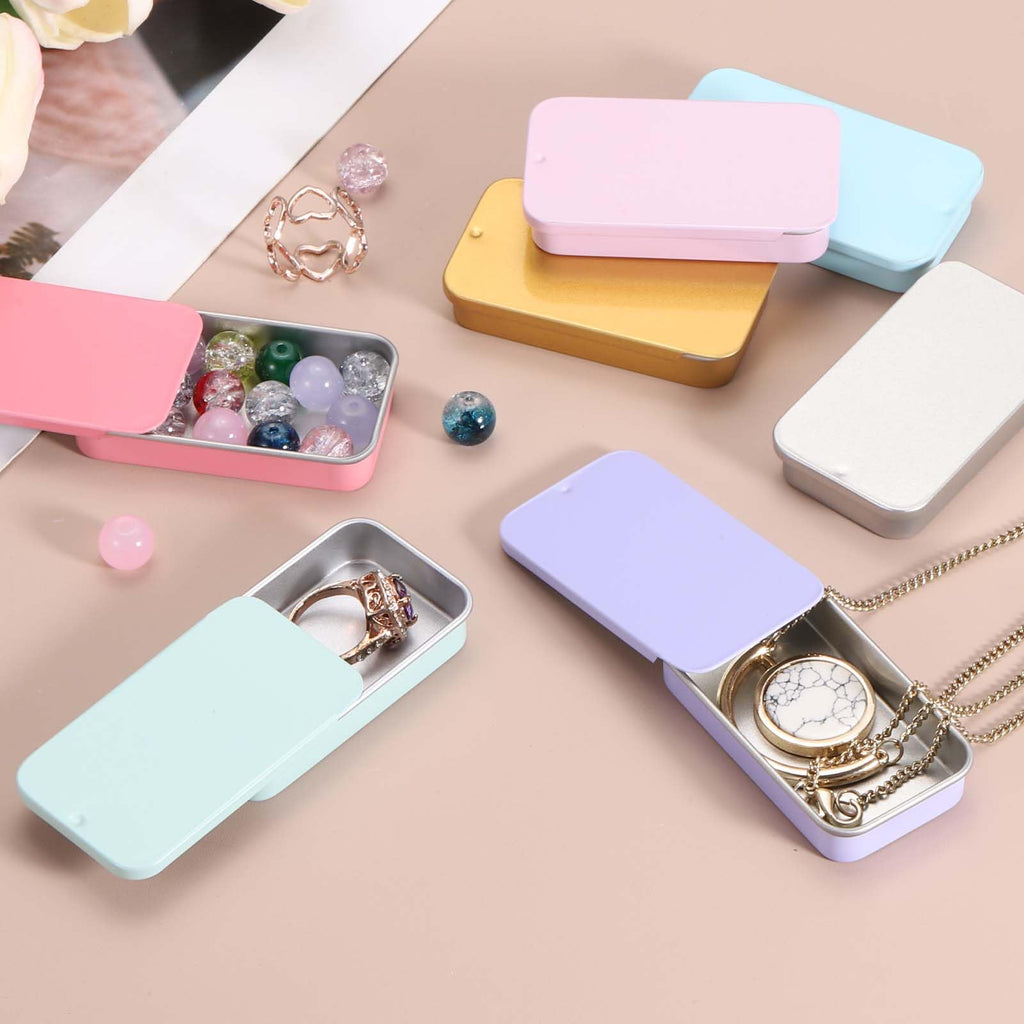 sourcing map 4 Pcs Metal Tin Box Container, 2.4x1.3x0.4 Slide Top Tin Containers Small Empty Rectangular Storage Box for Lip Balm Candies Jewelry - image 4