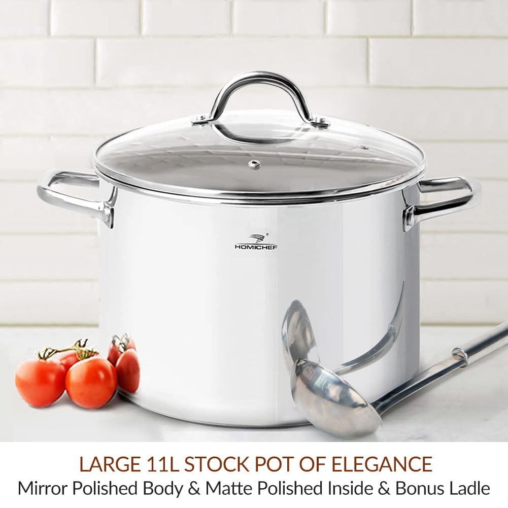 HOMICHEF 12QT Nickel Free Stainless Steel Stock Pot with Glass Lid