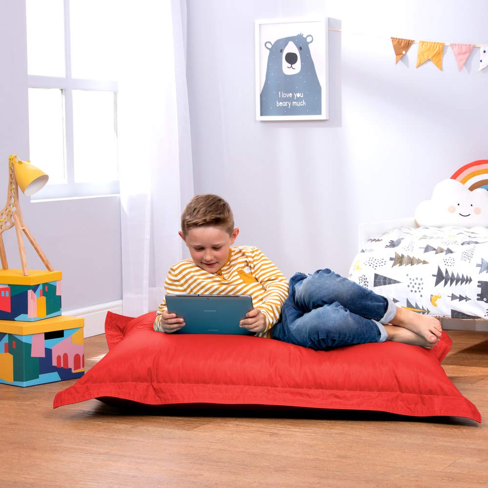 Bean Bag Bazaar Kids Bean Bag – Water-Resistant Outdoor Floor Cushion, Red