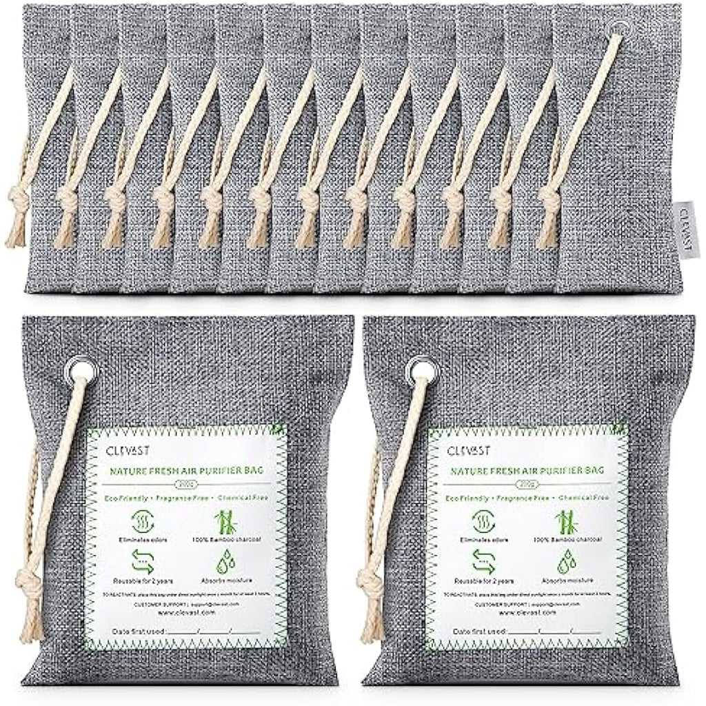 CLEVAST Bamboo Charcoal Air Purifying Bags | 14-Pack Natural Odour Absorber