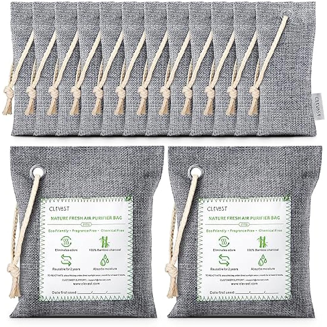 CLEVAST Bamboo Charcoal Air Purifying Bags | 14-Pack Natural Odour Absorber