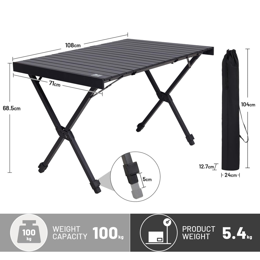 Timber Ridge Folding Camping Table – Aluminum 4-6 Person Portable Table