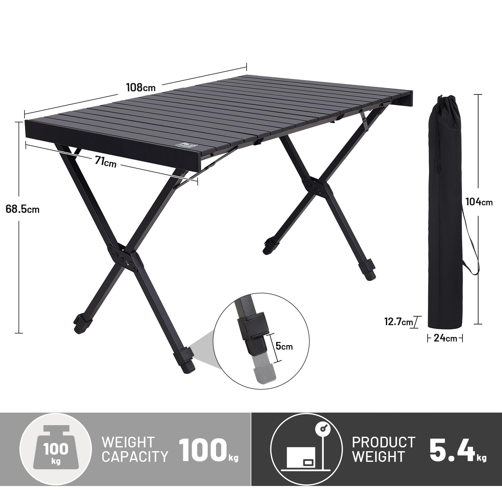 Timber Ridge Folding Camping Table – Aluminum 4-6 Person Portable Table