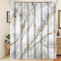 Xiaoterna Marble Shower Curtain 3D Grey Gold Bathroom Curtain Luxury Modern Abstract Grey Marble Golden Dots Water Repellant Machine Washable Shower