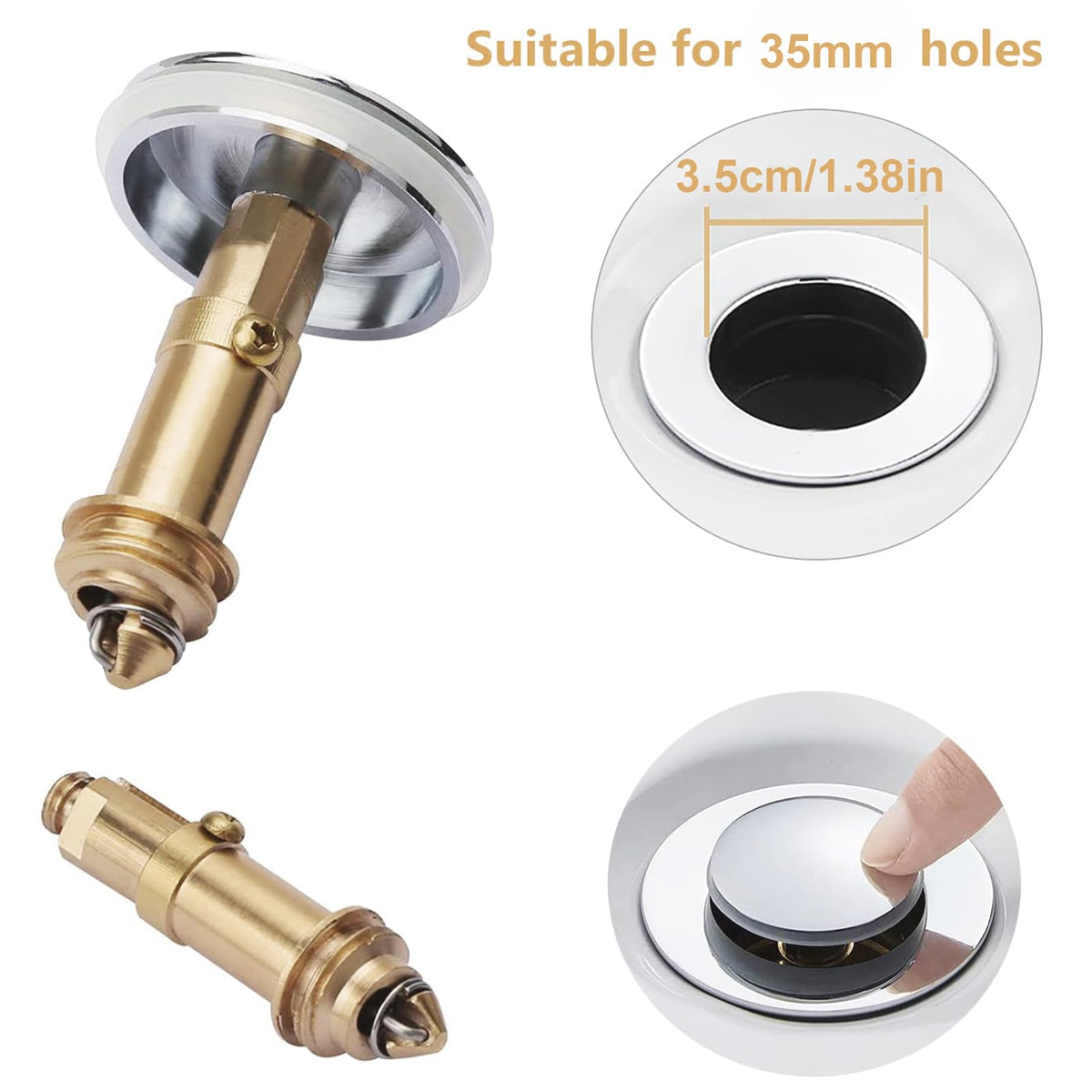 Ideal Swan 35mm Pop Up Sink Plug Replacement, Universal Basin Sink Plugs - image 5
