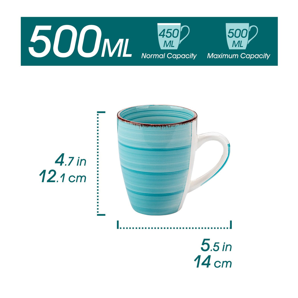 vancasso Bonita Large Coffee Mugs Set of 6 | 500ml Stoneware Tea Cups