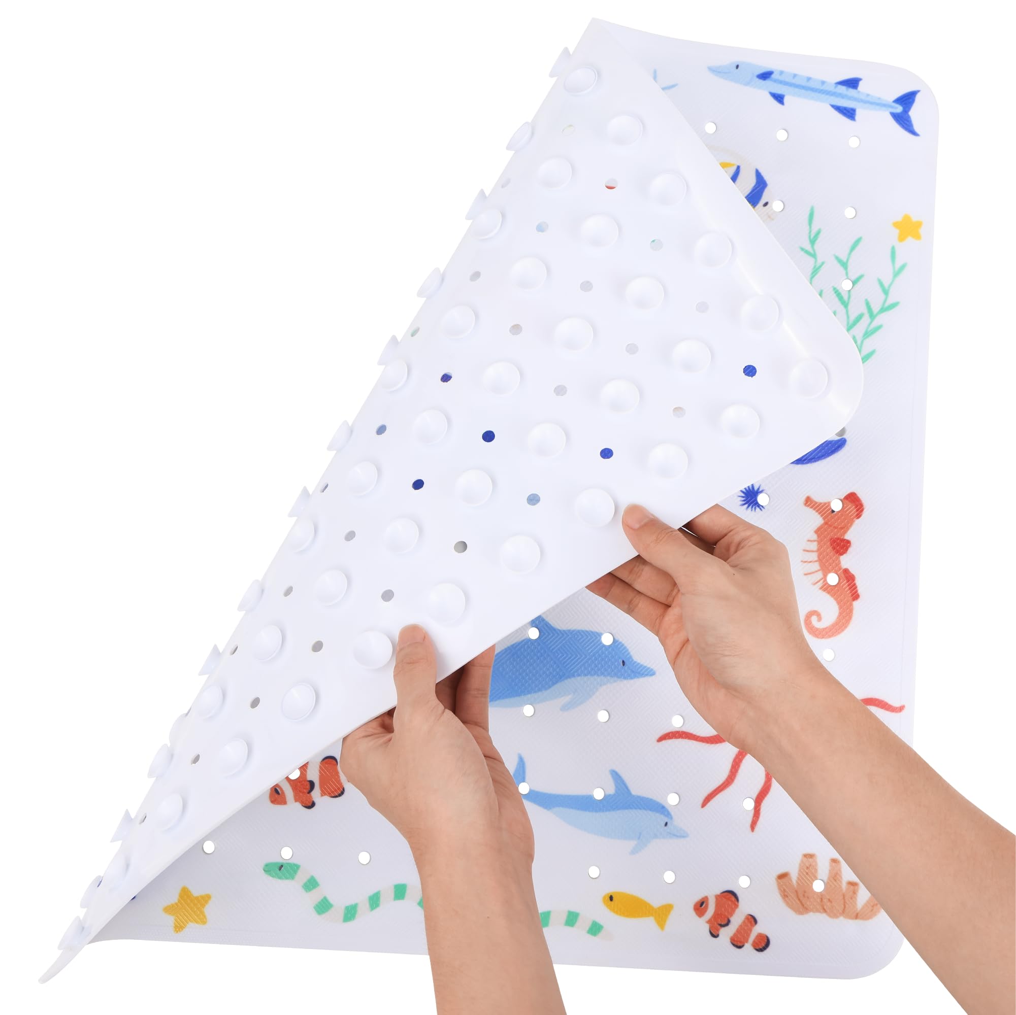Navaris Non-Slip Square Shower Mat | Ocean-Themed PVC Bath Mat for Kids