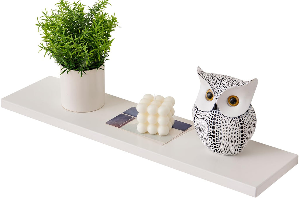 Gieanoo 60cm White Floating Shelf | Solid Oak Wood Wall Mounted Ledge