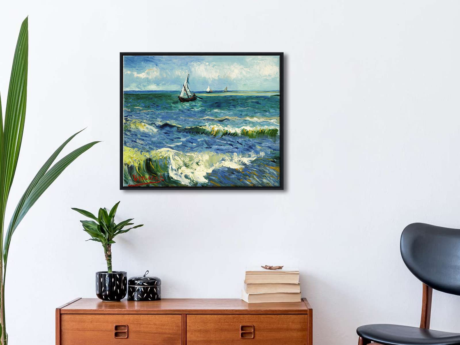 Wieco Art Van Gogh Seascape at Saintes Maries Framed Canvas Print