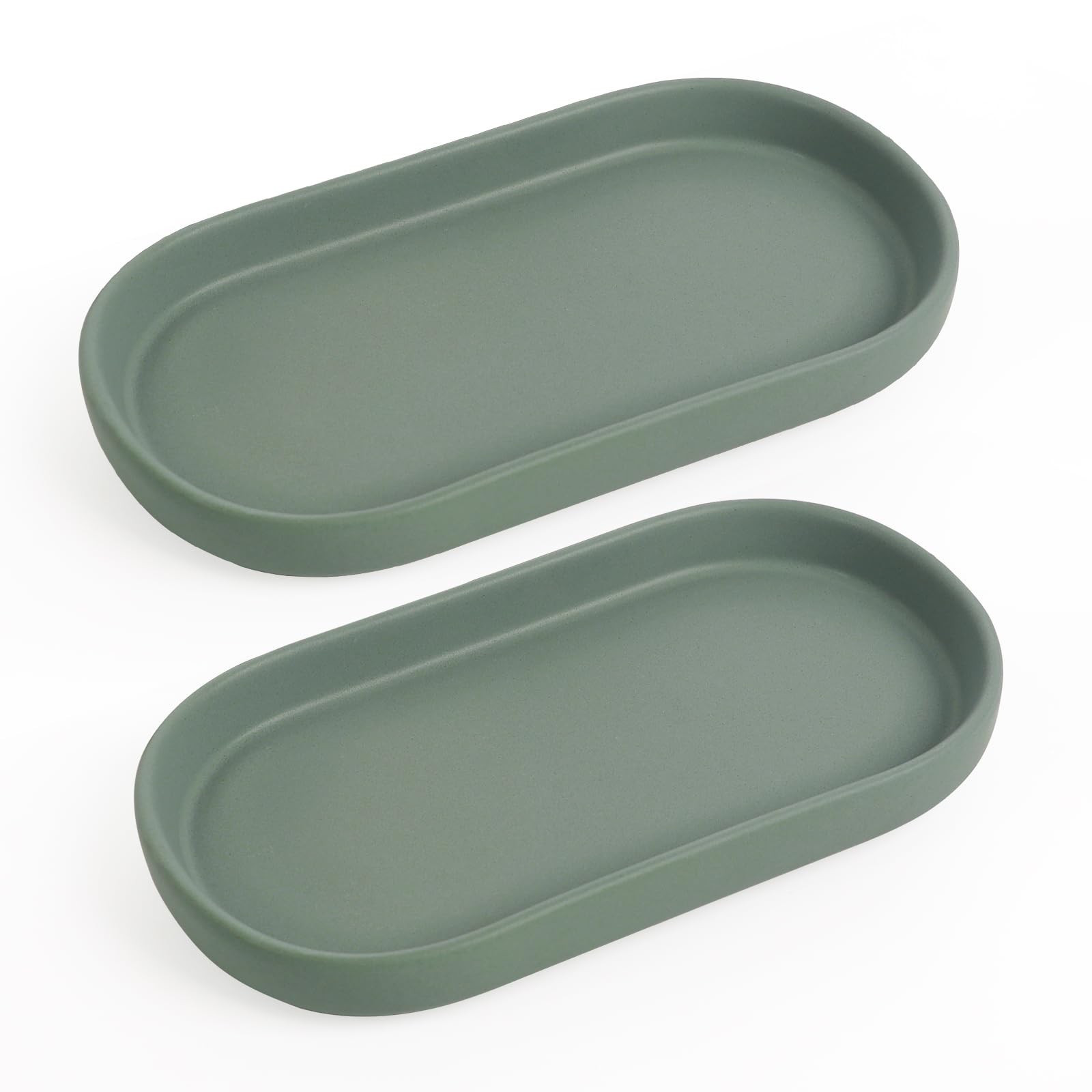 Ceramic Bathroom Tray Set – 2 Pack Small Oval Vanity Trays