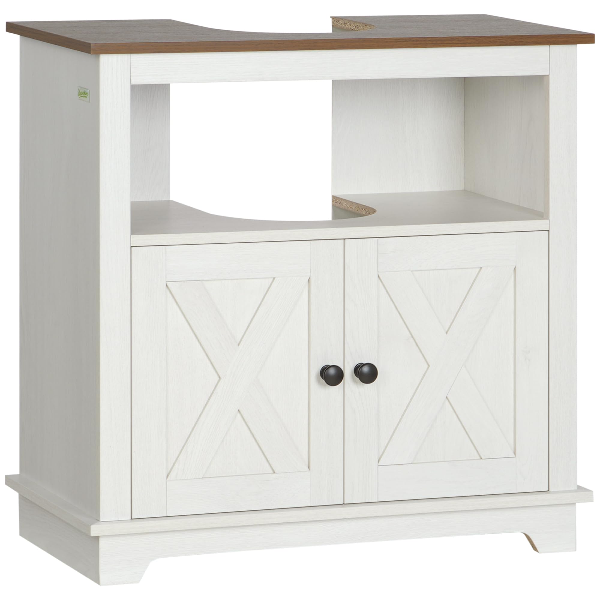 kleankin Under Sink Bathroom Cabinet – Farmhouse Storage Unit, White