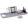 Woodluv Extendable Bamboo Bath Caddy Tray with Tablet & Wine Holder