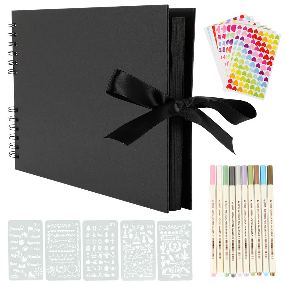 YILEEY Large Scrapbook Photo Album – 80 Black Pages DIY Kit with Accessories
