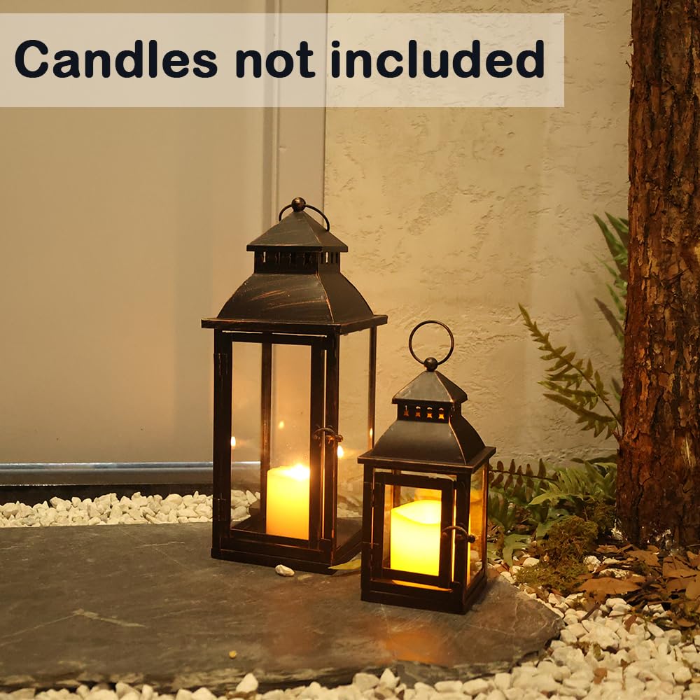 NEEDOMO Bronze Metal Lanterns - Set of 2 Decorative Outdoor Candle Holders