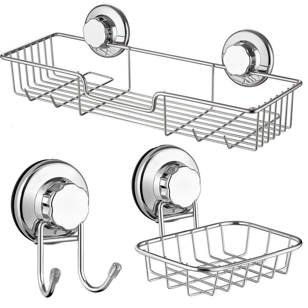 ARCCI 3-Pack Suction Cup Shower Caddy | Rustproof Stainless Steel Organizer