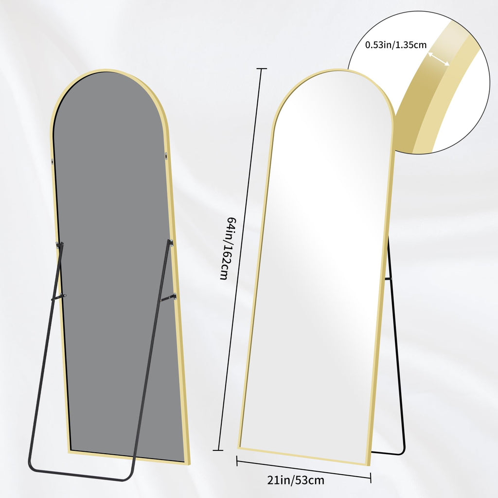 BONEWEI Arched Full Length Mirror | 161x52cm Gold Aluminium Floor Mirror