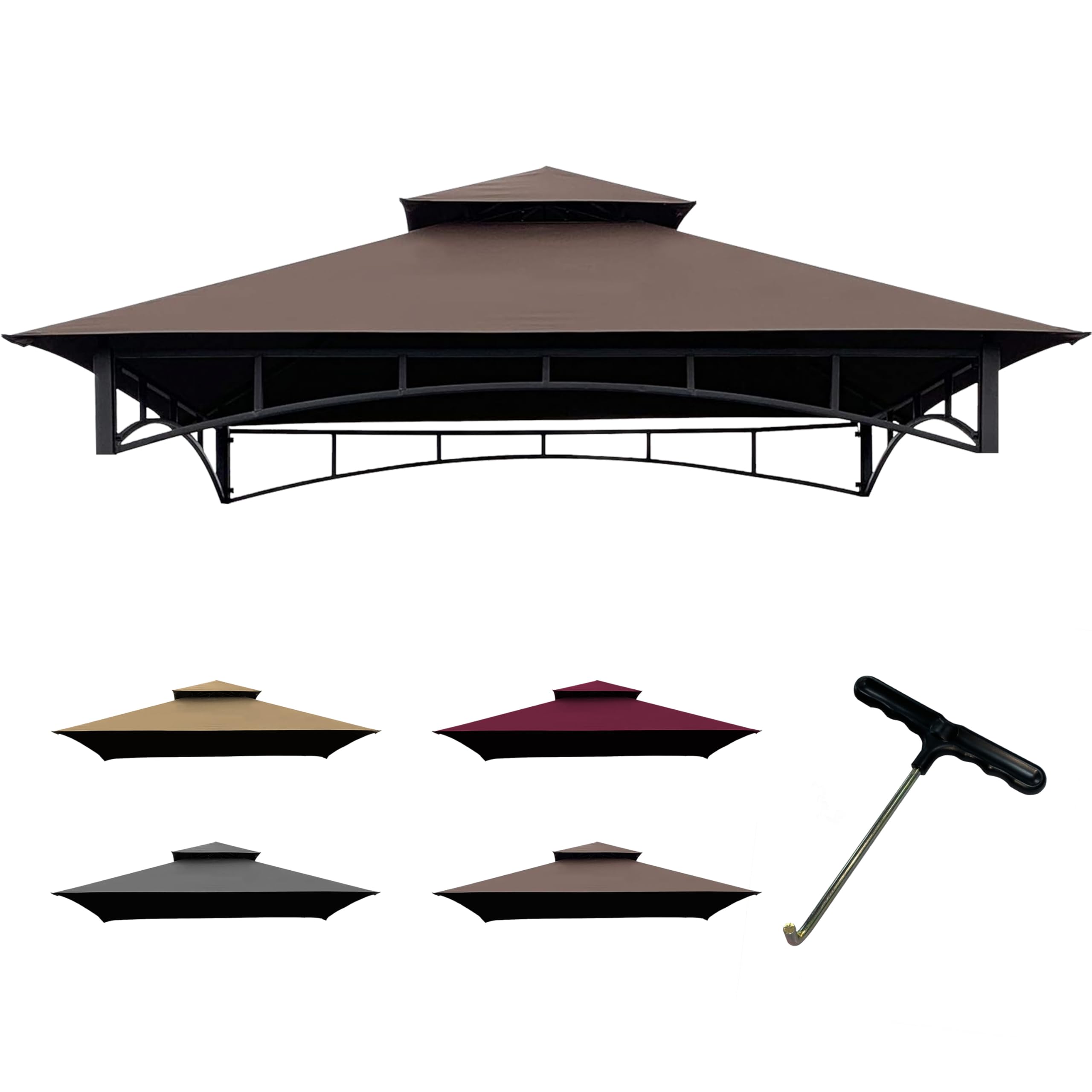 CoastShade 8x5 Grill Gazebo Replacement Canopy – Double Tiered Roof, Brown