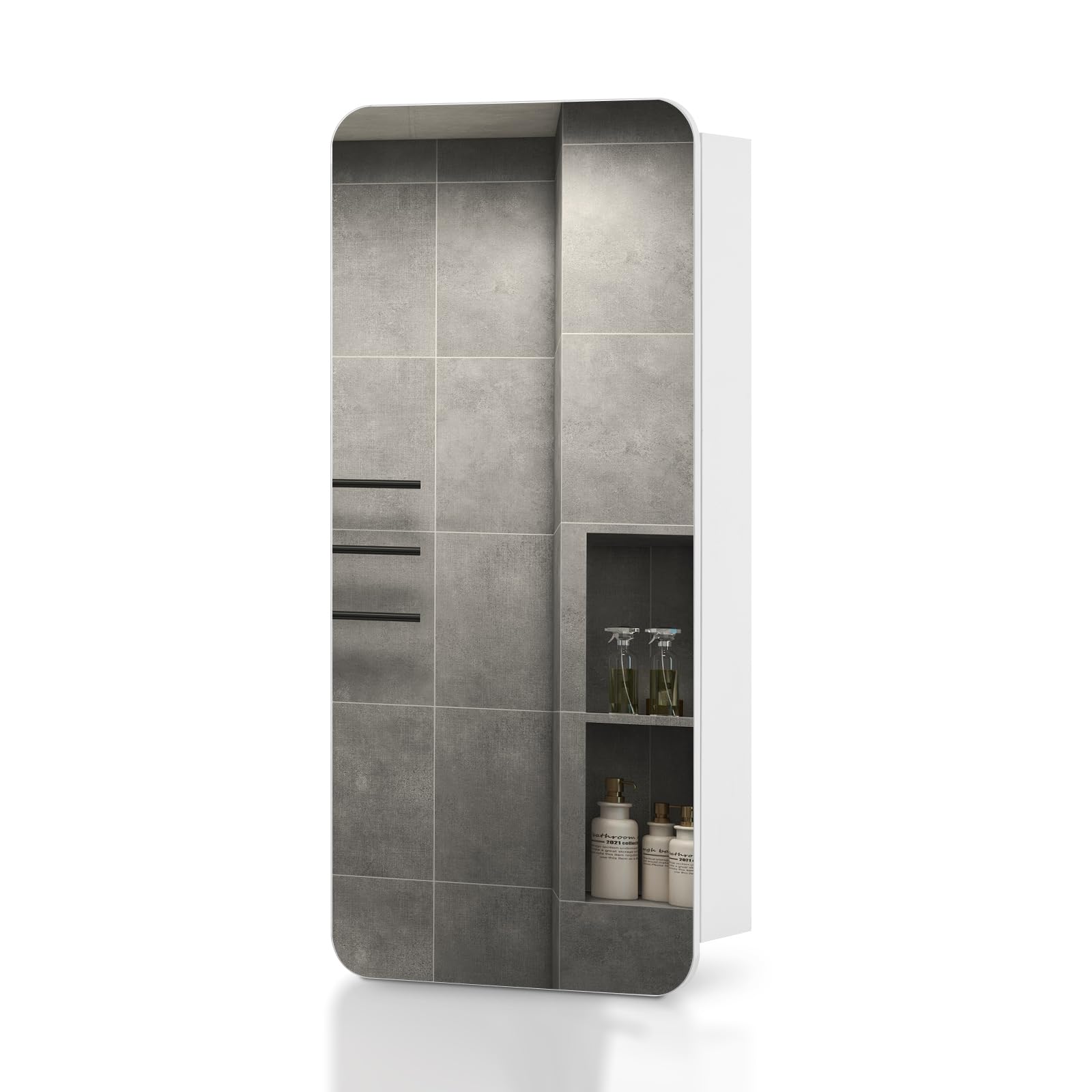 TUKAILAi Wall Mounted Bathroom Mirror Cabinet - 45x90cm White 3-Shelf
