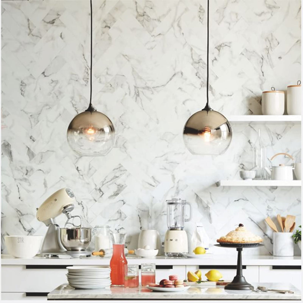 MZStech Modern Glass Globe Pendant Light – Silver 25cm Hanging Lamp