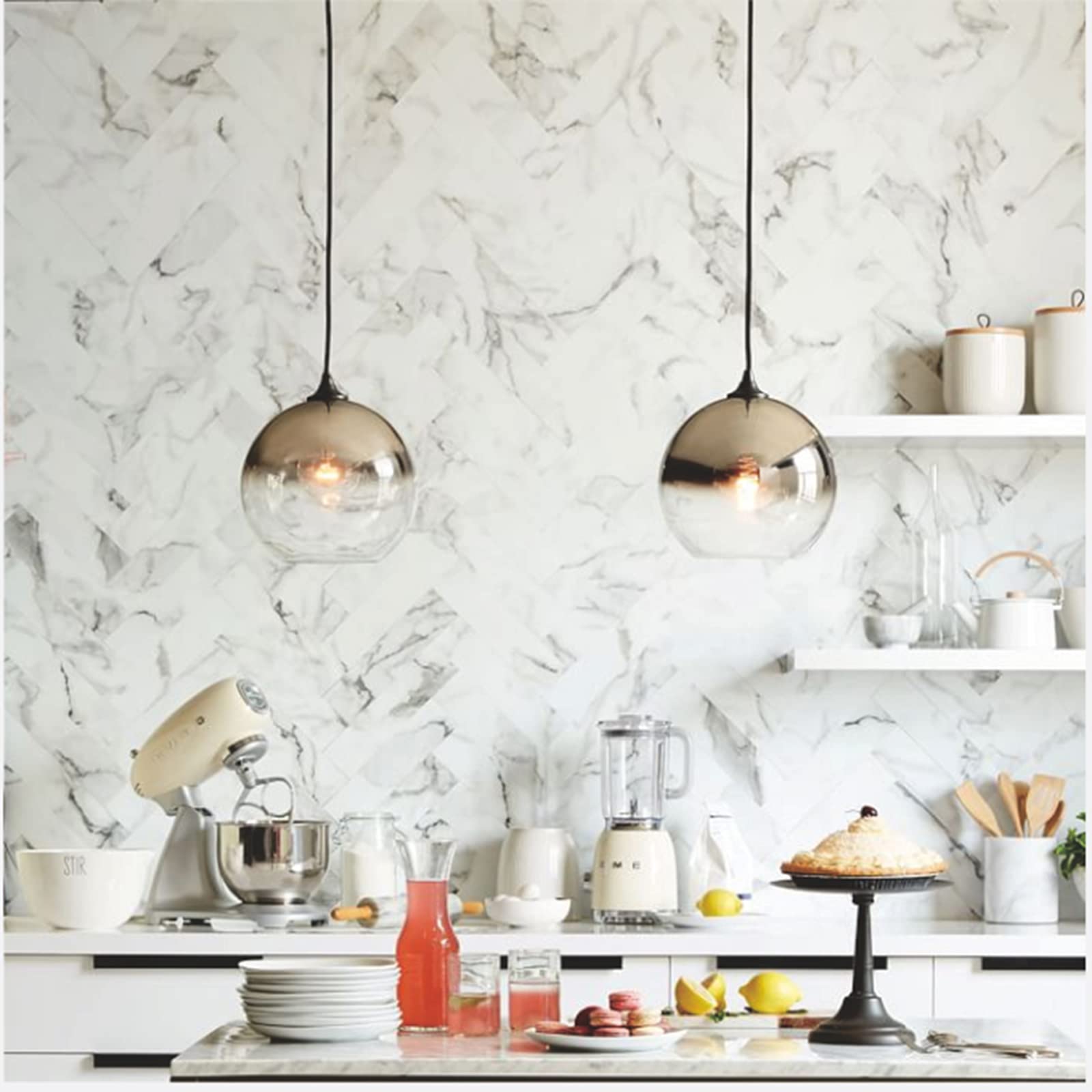 MZStech Modern Glass Globe Pendant Light – Silver 25cm Hanging Lamp