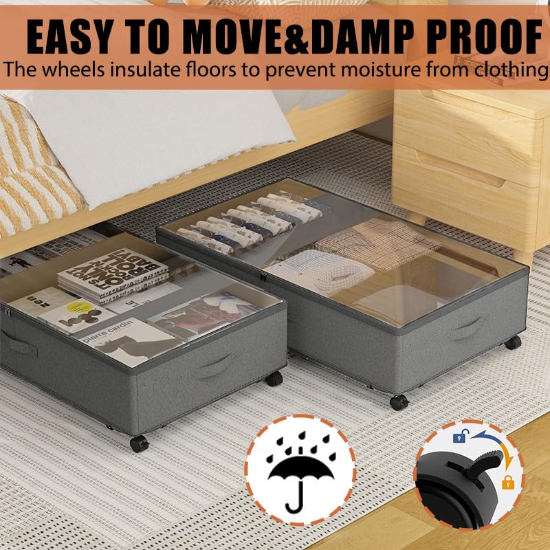 2-Pack Rolling Under Bed Storage with Metal Frame and Wheels