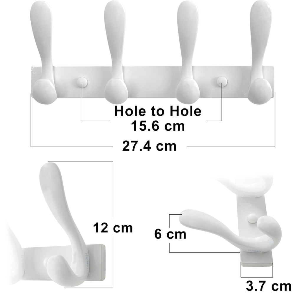 HONSKY Wall Coat Rack, Towel Rack,Metal Wall Coat Hanger with 4 Double Hooks 8 Hook, for Hanging Coat, Hat, Bag, in Hallway Entryway, White - image 2