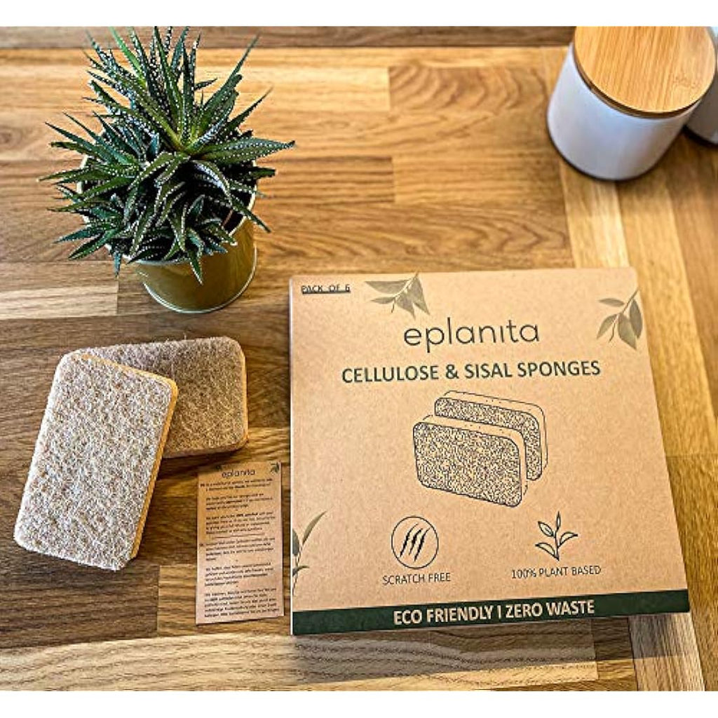 eplanita Natural Plant Based Scrub Sponges | 6 Pack Biodegradable Scourers
