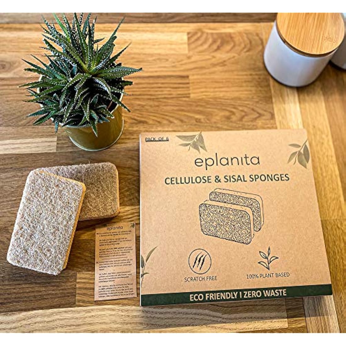 eplanita Natural Plant Based Scrub Sponges | 6 Pack Biodegradable Scourers