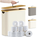 LEEJARD 30L Toilet Paper Storage Basket with Bamboo Lid | White