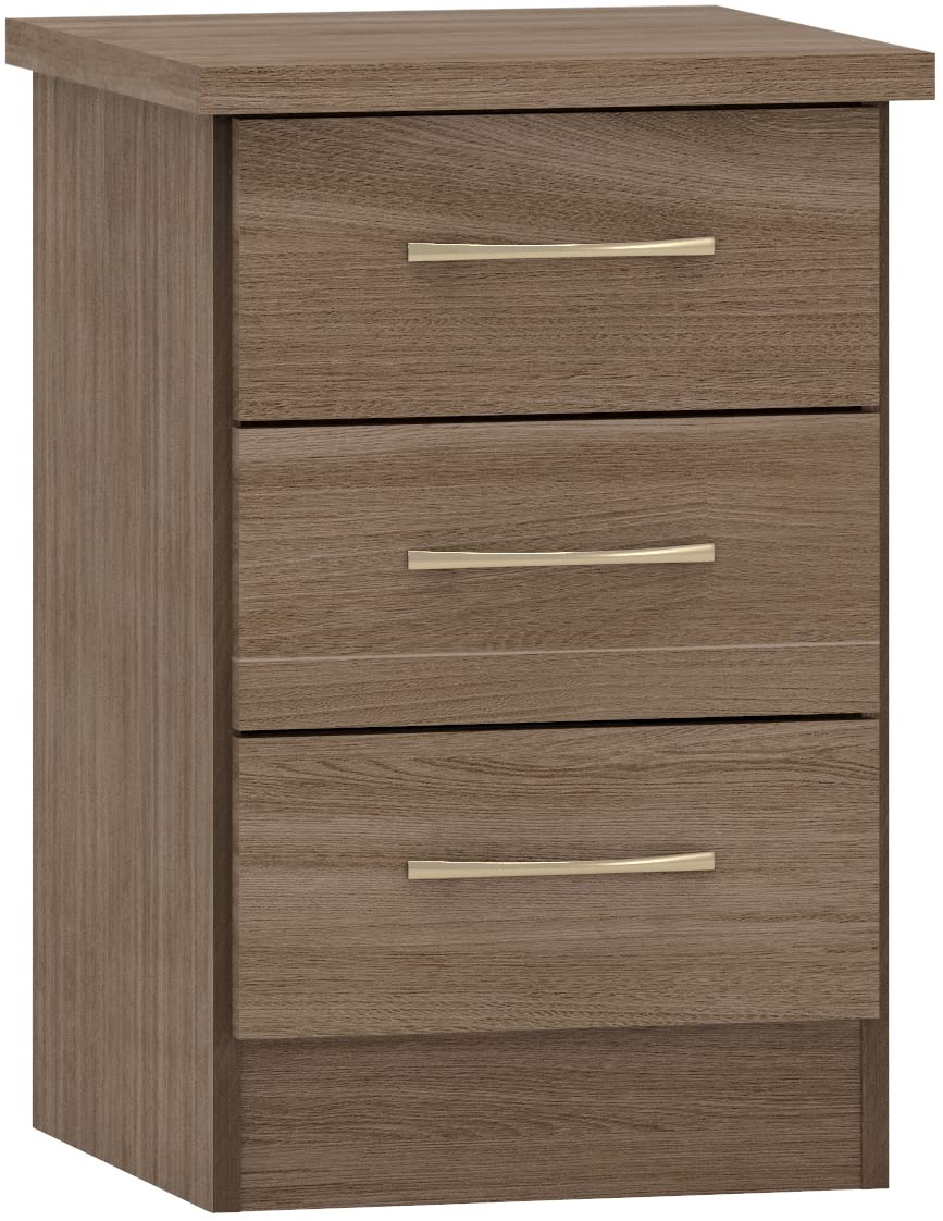Seconique Nevada 3 Drawer Bedside Table – Rustic Oak Effect Wood
