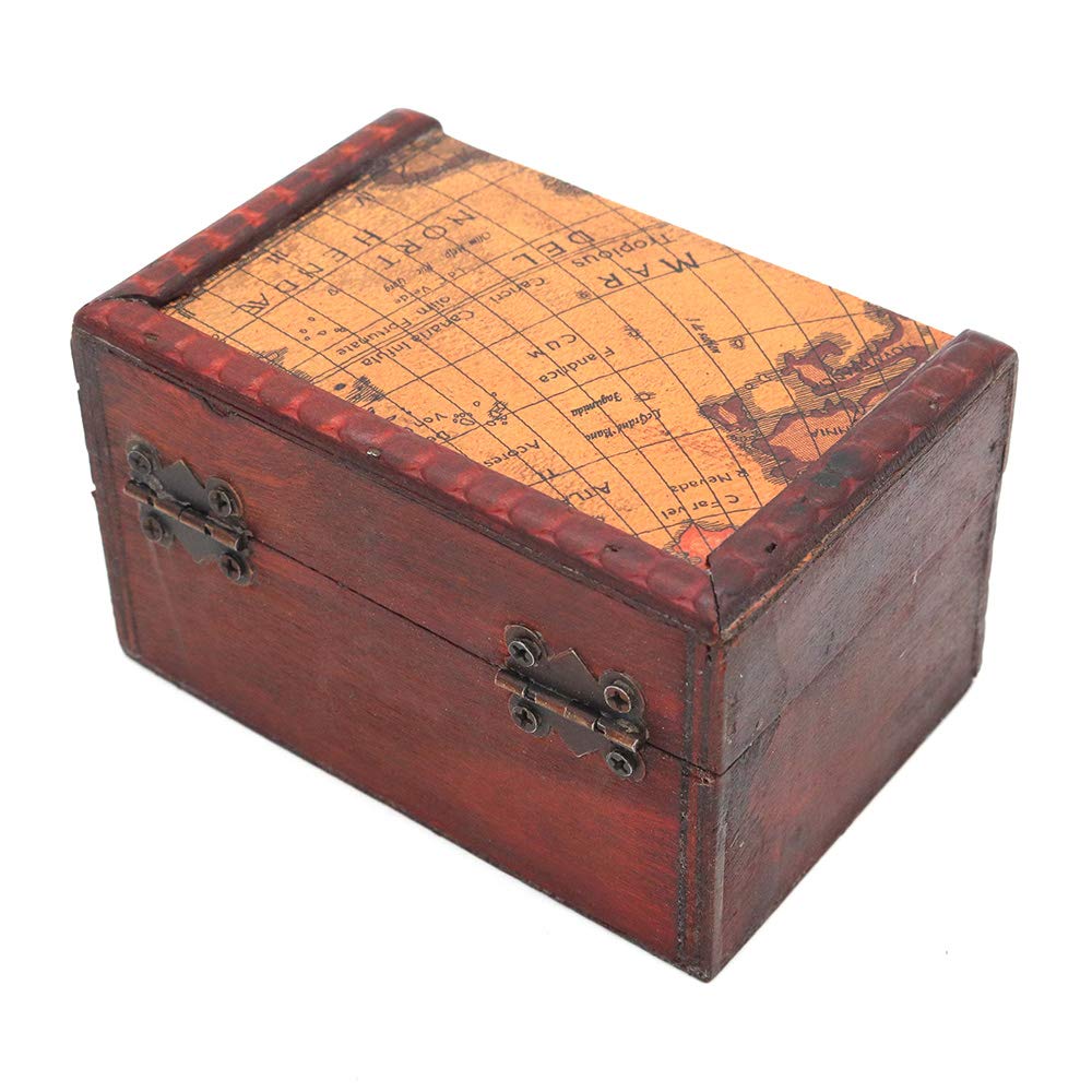 POFET Vintage Metal Lock Wooden Storage Box Jewelry Treasure Organizer Chest Case Gift Box - Map - image 4