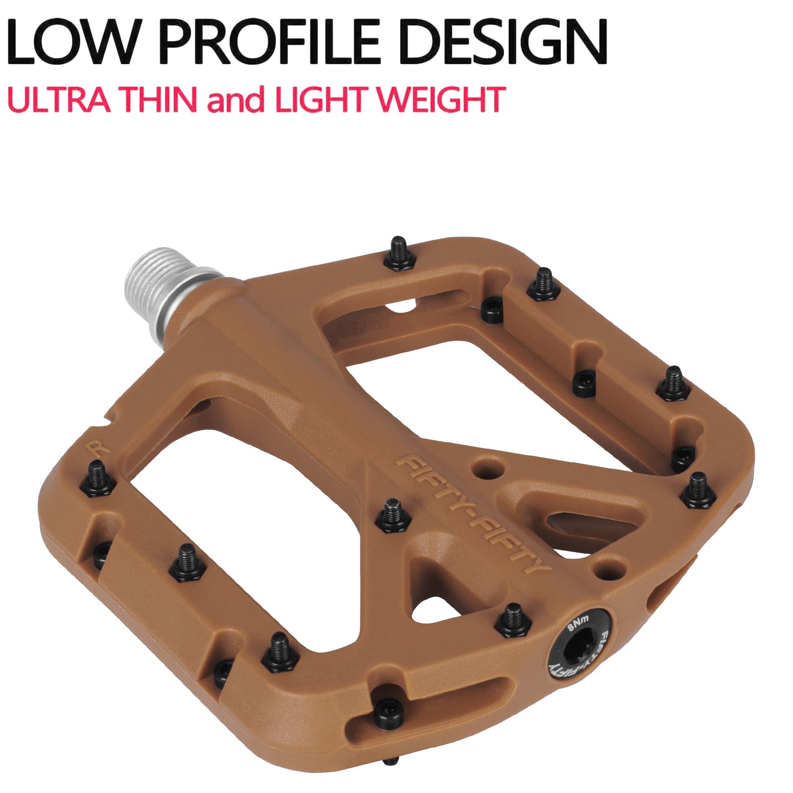 FIFTY-FIFTY MTB Pedals – Nylon Composite 9/16" Wide Flat Platform (Gum)