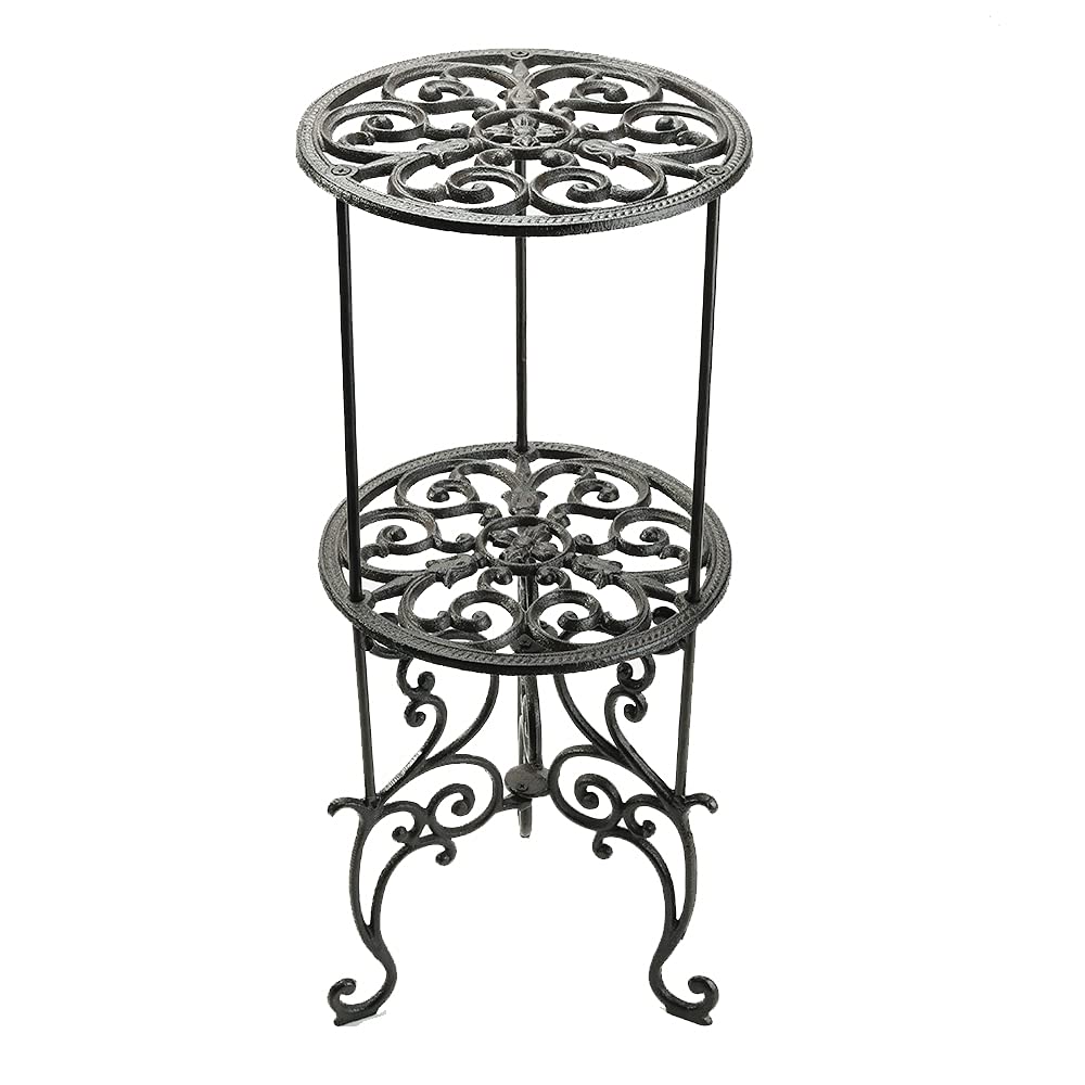 Sungmor 26-Inch Heavy Duty Cast Iron Plant Stand | 2-Tier Rustic Metal Rack